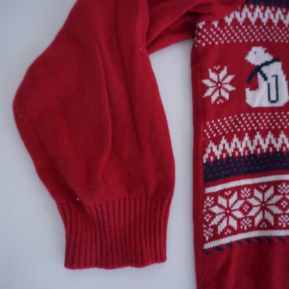 Dockers Red White Polar Bear Winter Cotton Chunky Knit Crewneck Sweater Large - Picture 9 of 10